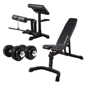 Скамьи DARWIN Weight Bench FB90 and 2 dumbbells 15 kg